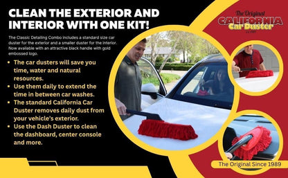 Classic California Car Duster Combo with Black Handles Original Wax-Treated Cotton Mop for Scratch-Free Dust Removal, Includes Mini Dash Duster & Storage Bag for Auto Detailing 86445 | Wax Treated Mop, Attractive Black Handles, Carryin Case