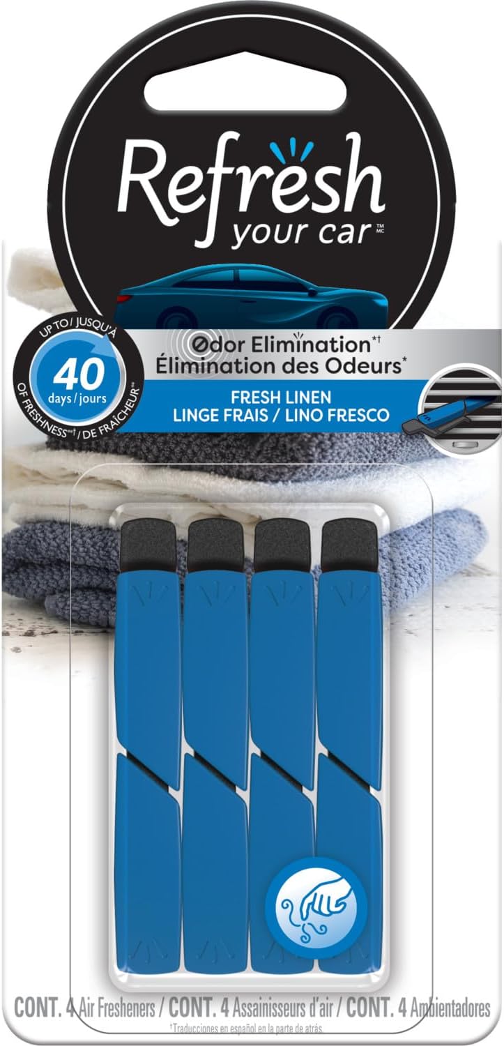 Refresh Your Car Air Freshener Vent Sticks, Fresh Linen Scent, 4 Pack, Convenient Car Vent Sticks