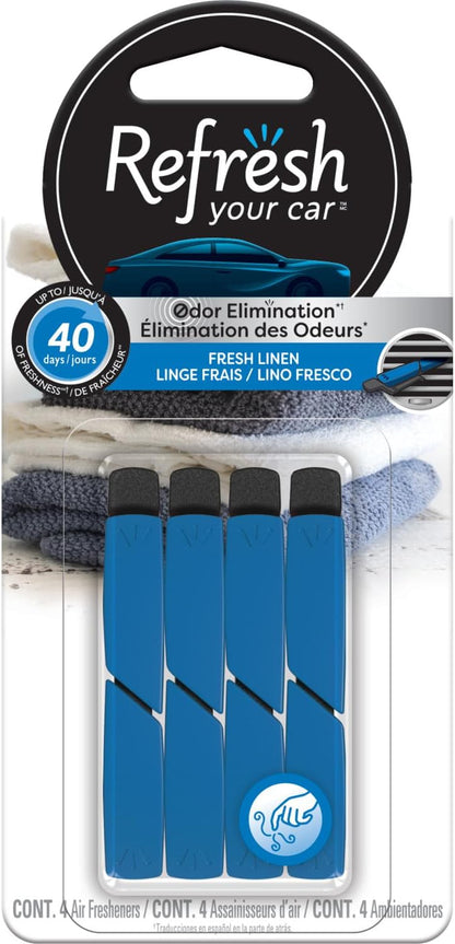Refresh Your Car Air Freshener Vent Sticks, Fresh Linen Scent, 4 Pack, Convenient Car Vent Sticks