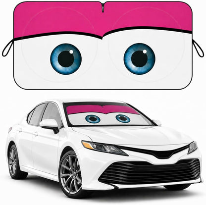 Car Windshield Sun Shade, Funny Cartoon Eyes Sun Visor for Car Windshield Universal Fits Sedan Compact Car Hatchback SUV, UV Heat Protection - 59 x 27.5