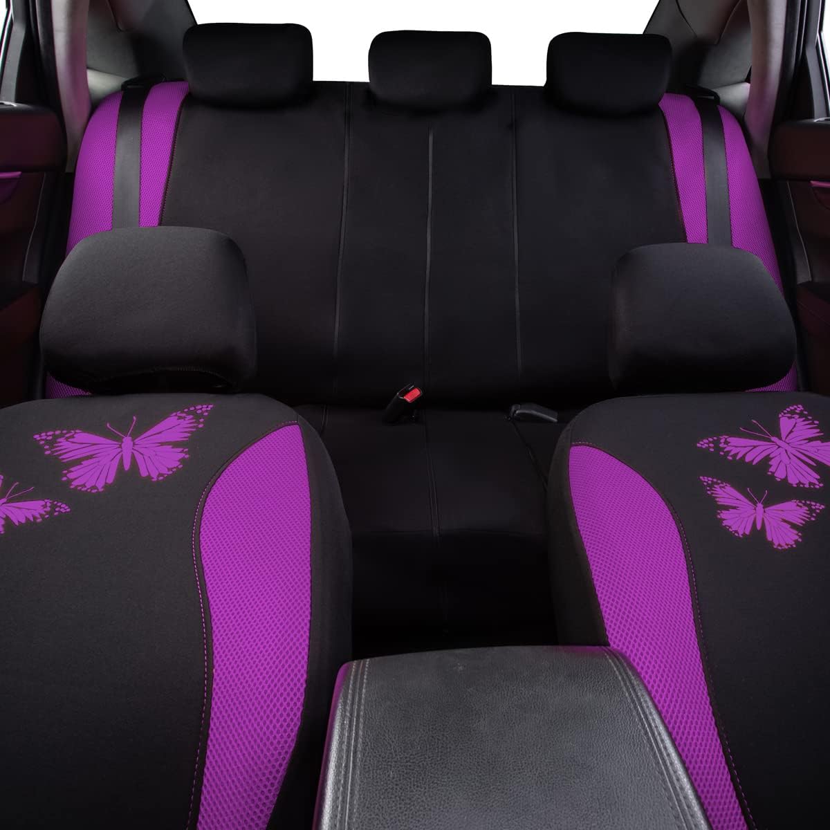 Flying Banner Butterfly car seat Covers ful Set Fashion Universal Lady Woman Female Rear Bench Split Colorized (Pink, 2 Fronts - Lace)