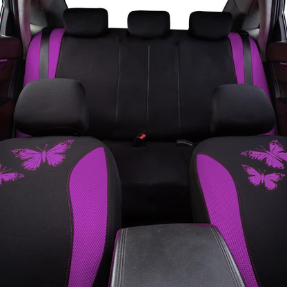 Flying Banner Butterfly car seat Covers ful Set Fashion Universal Lady Woman Female Rear Bench Split Colorized (Pink, 2 Fronts - Lace)