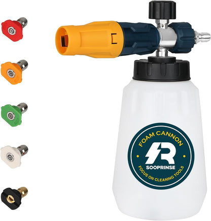Sooprinse Short Pressure Washer Gun With Foam Cannon, High Pressure Snow Foam Lance, 1/4 Inch Quick Connector, Power Washer Blaster, Car Wash Mitt, 3000 PSI, 1 Liter
