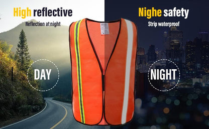 SIFE 10 Pack High Visibility Reflective Safety Vest,Made from Breathable and Neon Orange Mesh Fabric with Stretchable design,light weight for Man and Woman(Orange, 10 pack)