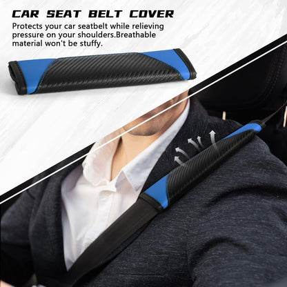 2PCS Car Seat Belt Cover Pad, Soft Carbon Fiber Leather Seatbelt Shoulder Protector for a More Comfortable Driving, Universal Safety Belt Strap Cover to Protect Your Neck (Blue)