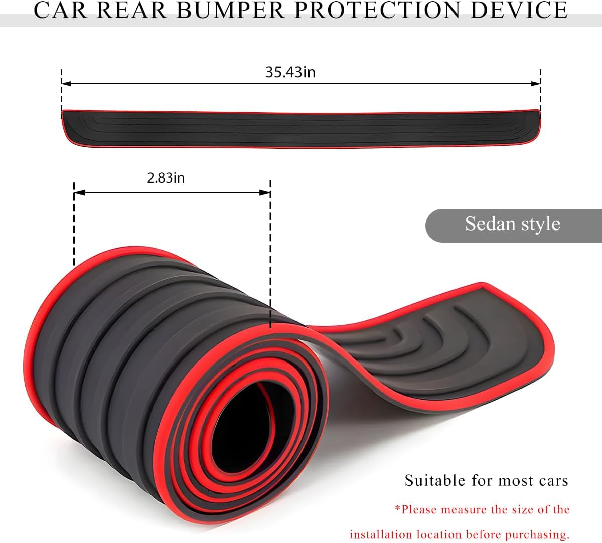 Car Rear Bumper Protector Guard, Anti-Scratch Auto Trunk Door Entry Protection Strip, Non-Slip Rubber Bumper Protective Cover Guard for Most Cars Trucks SUVs (Black, 41")