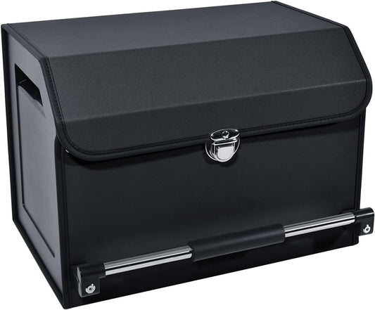 XCF Car Trunk Organizer, Leather Trunk Organizer for SUV with Lid and Sturdy Handle Car Storage Organizer (Black, 20.47 x 11.42 x 12.2in)