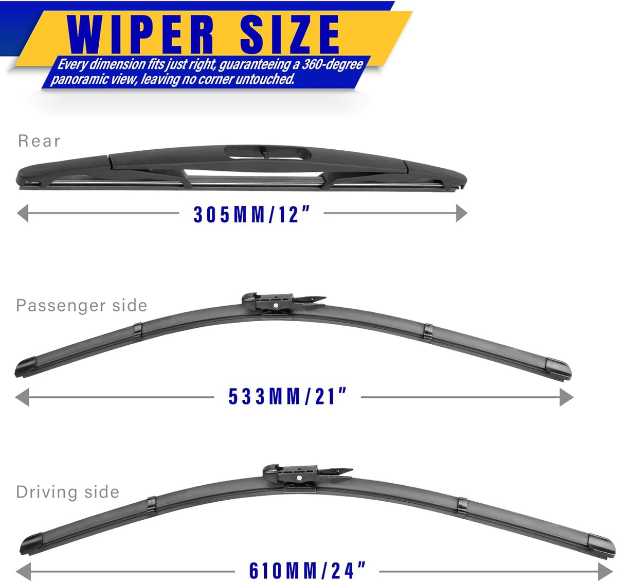 3 wipers Replacement for 2019-2023 2024 2025 2026 Subaru Forester, Windshield Wiper Blades Original Equipment Replacement - 26"/17"/14" (Set of 3) - Colors B
