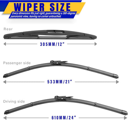 3 wipers Replacement for 2019-2023 2024 2025 2026 Subaru Forester, Windshield Wiper Blades Original Equipment Replacement - 26"/17"/14" (Set of 3) - Colors B
