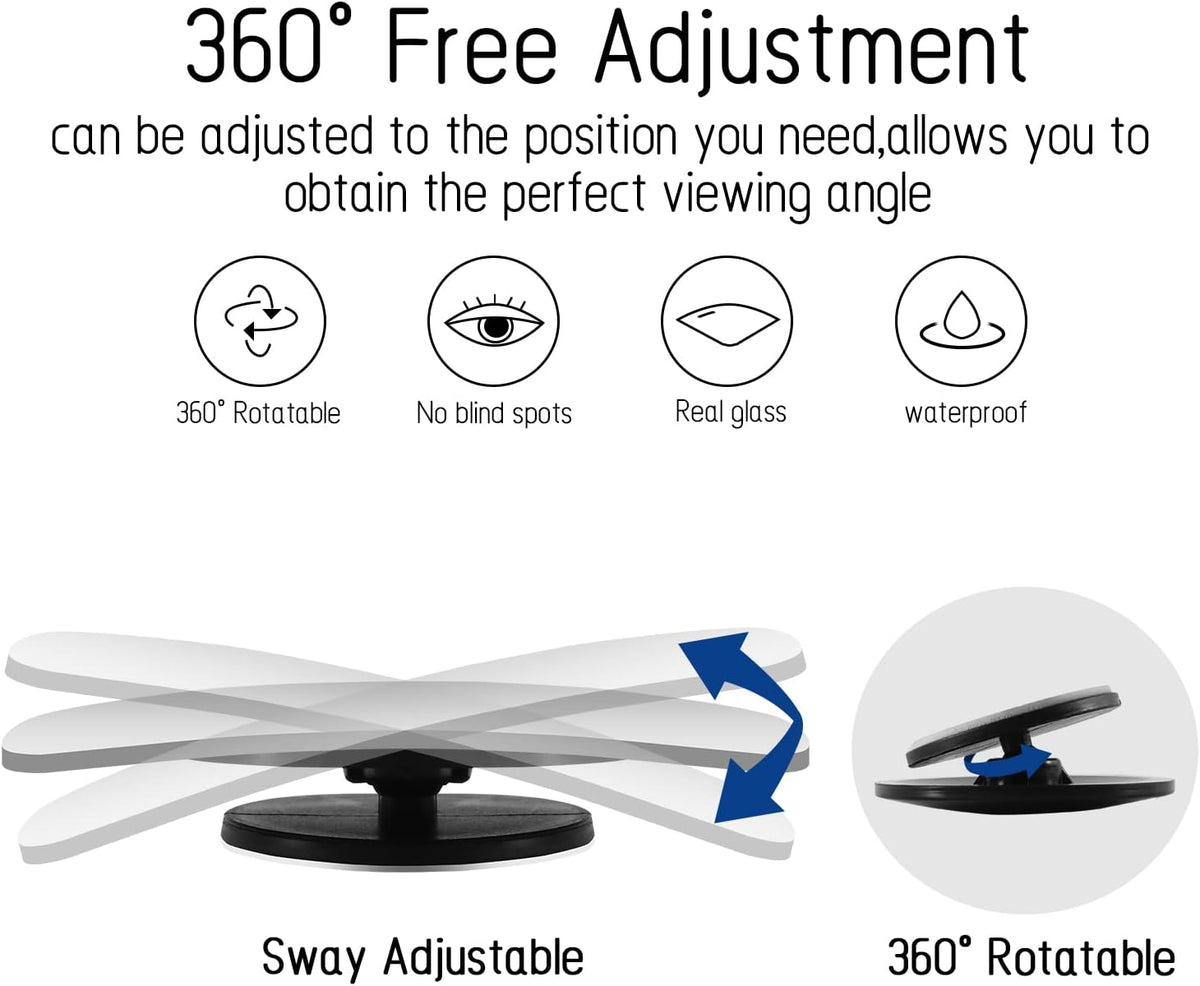 2 pcs Blind Spot Mirrors, 2" Round HD Glass Convex 360° Wide Angle Side Rear View Mirror with ABS Housing for Cars SUV and Trucks, Black, Pack of 2