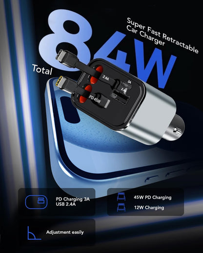 Retractable Car Charger,Car Phone Charger USB C Fast Charge,Cigarette Lighter USB Charger Car Accessories for Women,Road Trip Essentials Gift for Men,Car Charger for iPhone 17/16/15,Galaxy S26,Pixel