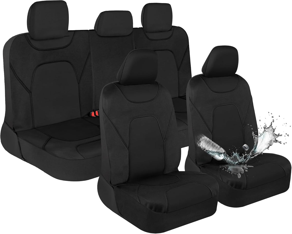 Motor Trend AquaShield Waterproof Front Seat Covers, Black Seat Covers for Cars – Neoprene Front Car Seats Cover, SUV Seat Covers Protector - Car Interior Cover for Auto, Trucks, & Dog Owners