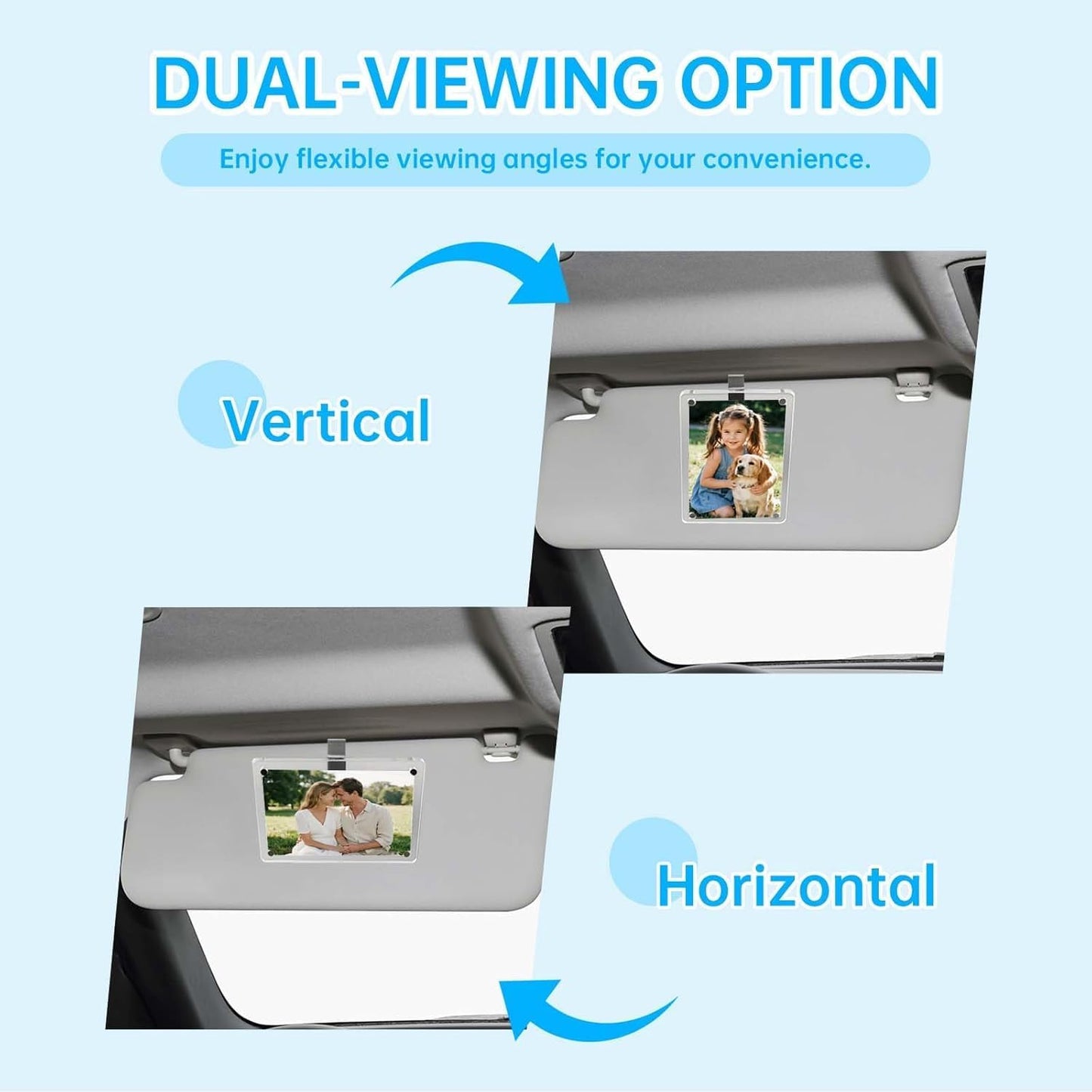 2 Pack Magnetic Car Visor Photo Holder – Personalized Acrylic Clip for Family, Pets, Travel Pictures – Easy Snap-On Car Accessory for Sun Visor (2 Pack, 2.4''x3.5'')