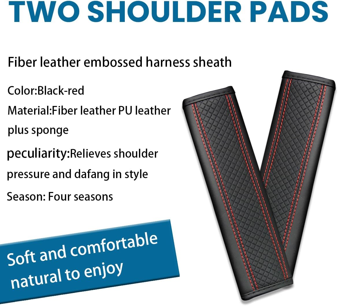 Osilly 2PCS Car Seat Belt Cover, Carbon Fiber Seatbelt Shoulder Protection, Soft Car Seat Belt Strap Cushion Protect Your Neck and Shoulder, Car Accessories Seat Belt Pad for Car Truck (Red)