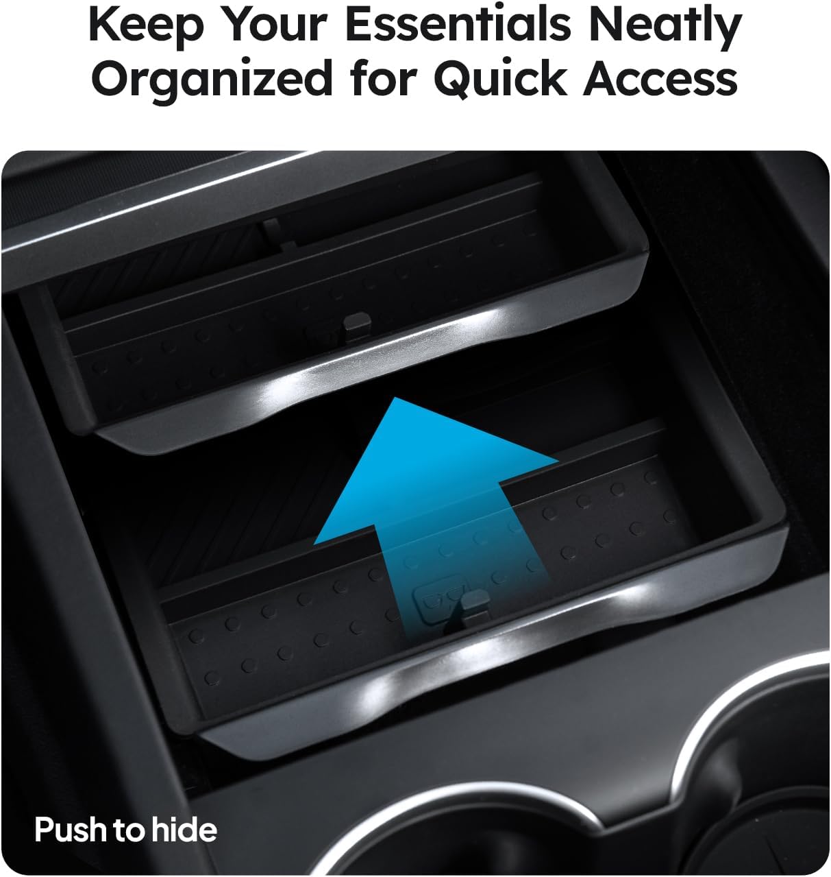 Wigoo Center Console Organizer for Tesla Model Y Juniper (Only Premium & Performance 2025 2026) and All Model 3 Highland Accessories [Double-Layer Storage, Smooth Sliding] 4PCS Black