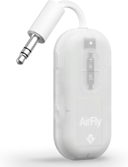 AirFly Pro 2 Deluxe – Bluetooth Adapter for Airplane, Pair 2 AirPods or Wireless Headphones – 3.5mm AUX Bluetooth Transmitter/Receiver for Cars, Boats, Treadmills, TVs – Airplane Travel Essentials