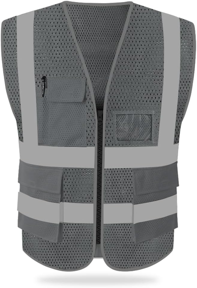 HYCOPROT High Visibility Mesh Safety Reflective Vest with Pockets and Zipper, Meets ANSI/ISEA Standards