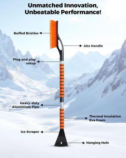 EcoNour 27" Aluminum Ice Scrapers for Car Windshield | Car Snow Scraper Window and Snow Brush with Ergonomic Foam Grip Winter Accessories (Orange)