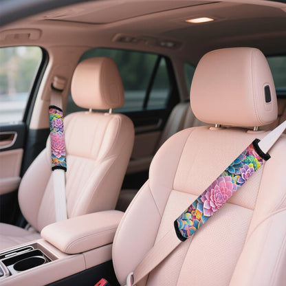 2Pcs Soft Auto Seat Belt Cover Pad Cute Cat Print Colorful Car Seatbelt Shoulder Cushion for Comfortable Driving, Compatible with All Cars' Seatbelt and Backpack Straps