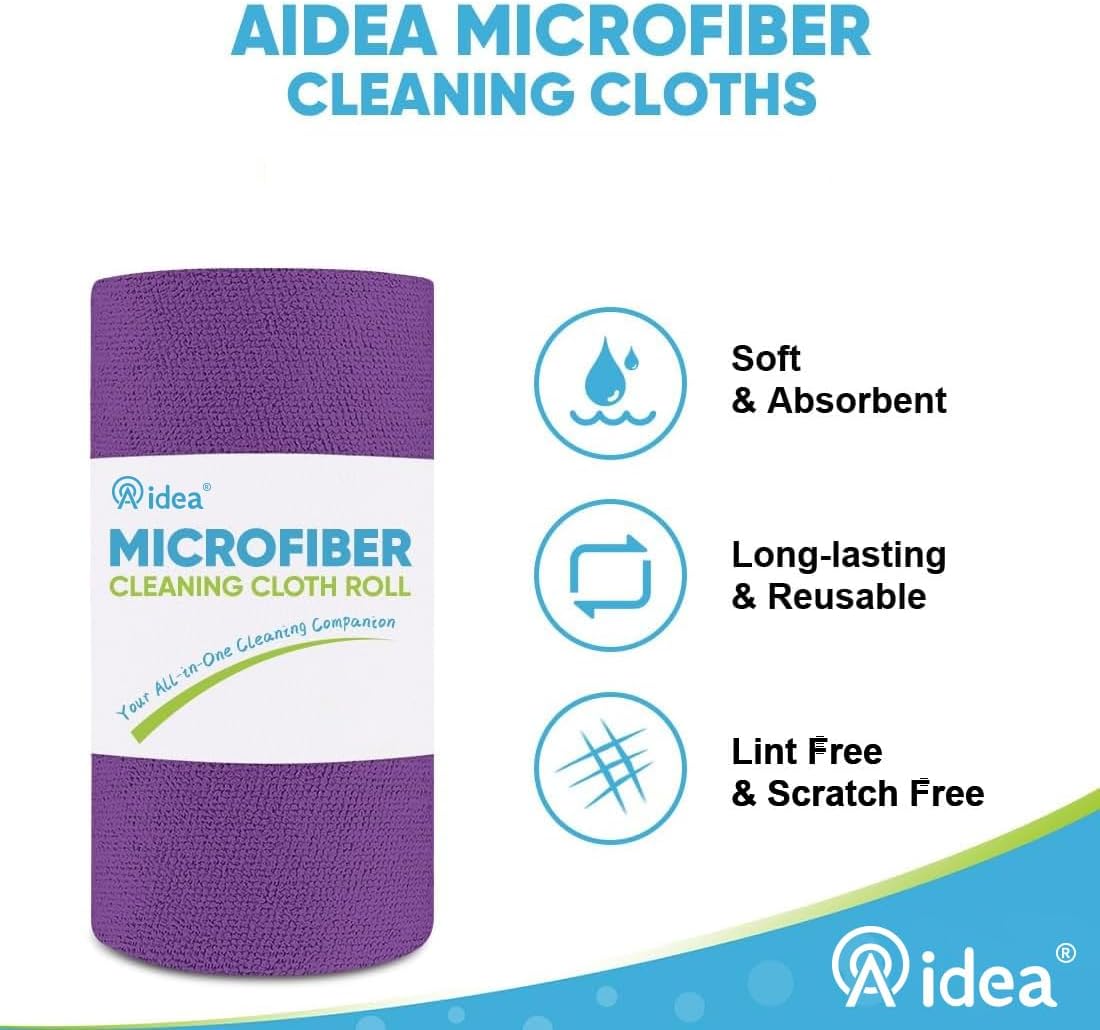 AIDEA Microfiber Cleaning Cloth Roll, Grey 75PK, Reusable Paper Towels Tear Away Cloth, Microfiber Towels for Cars, Wash Cloths, Lint Free Rags for House, Kitchen,Window,Cleaning Supplies 11.5"×11.5"