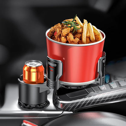 Upgrade Dual Cup Holder Expander, 2 in 1 Multifunction Cup Holder for Car with Lock, 360° Rotating Car Cup Drink Holder with Adjustable Base, Cupholder Expander for Large Water Bottles, Cups