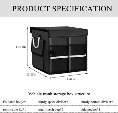 Trunk Organizer With Lid, Collapsible Waterproof Oxford Car Organizer with Aluminum Handle Base Plate, 2-Compartment 28L Sturdy Trunk Cargo Storage Organizer for RV SUV Truck (Black)