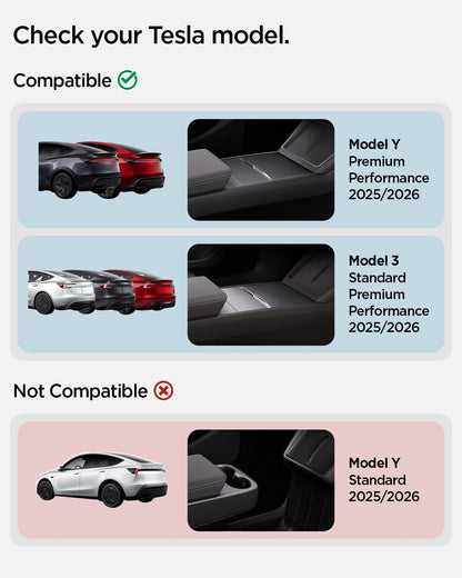 Spigen Center Console Organizer for Tesla Model Y Juniper (Only Premium & Performance 2026) and Model 3 Highland (Standard, Premium & Performance 2024/25/26) with Smooth Slide Technology - [Sliding]