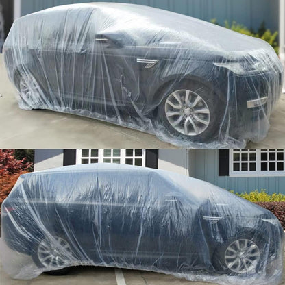 4 Packs Disposable Car Cover Clear Plastic Car Cover Universal Rain Dust Garage Cover with Elastic Band Medium (12 ft x 22 ft)