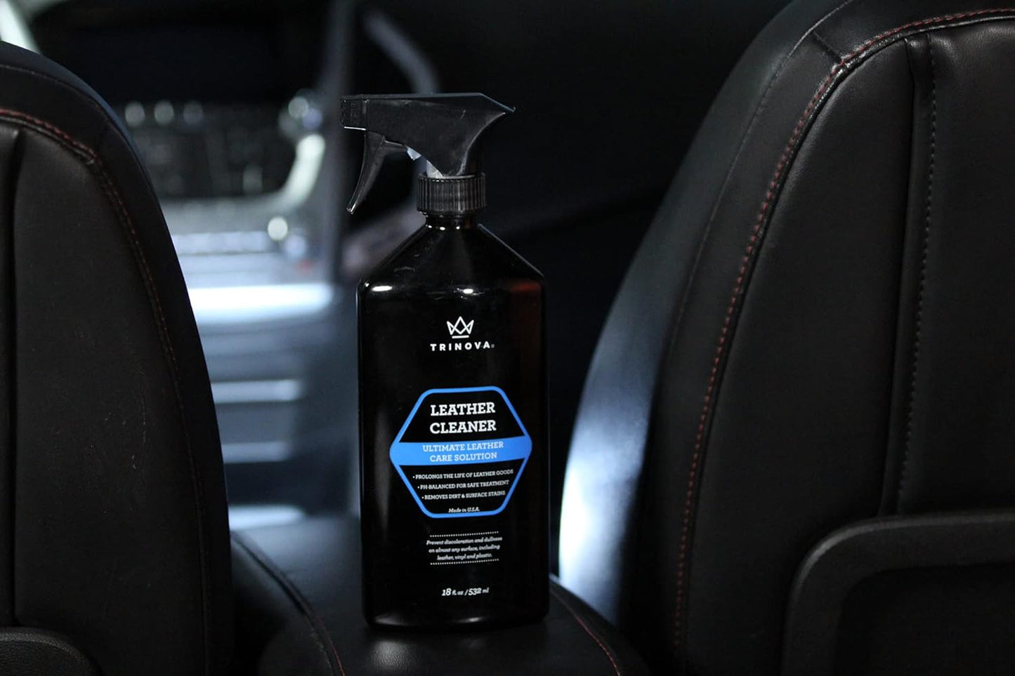 TriNova Leather Cleaner for Couch, Car Interior, Bags, Jackets, Saddles. Safe for use in Home or Car, Microfiber Included 18oz