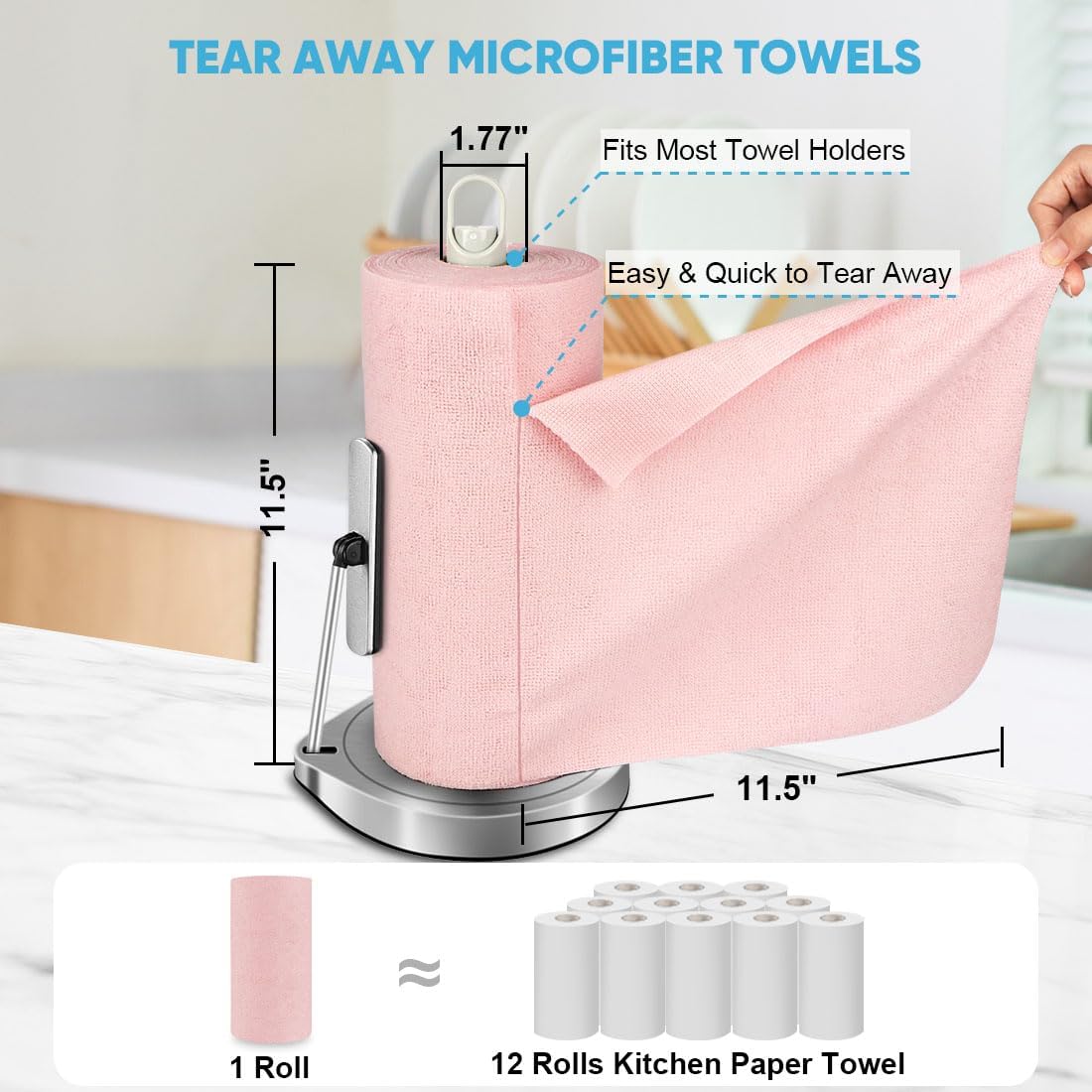 AIDEA Microfiber Cleaning Cloth Roll, Grey 75PK, Reusable Paper Towels Tear Away Cloth, Microfiber Towels for Cars, Wash Cloths, Lint Free Rags for House, Kitchen,Window,Cleaning Supplies 11.5"×11.5"