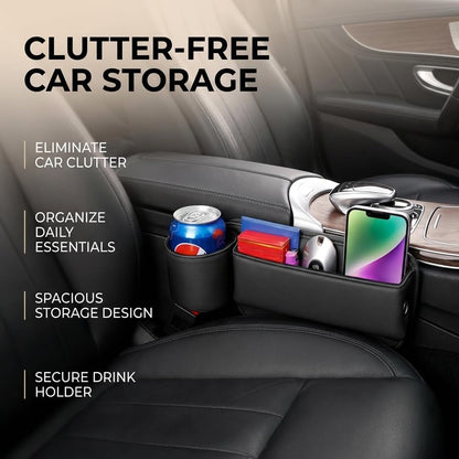 2-Pack Car Seat Gap Filler Organizer with Cup Holder - Premium Leather - Universal Fit - Keeps Cans/Phone/Keys/Wallets Organized