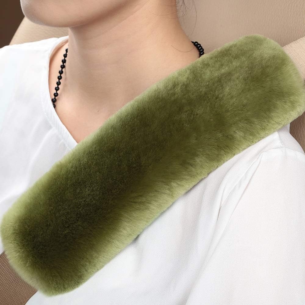 OGLAND Authentic Sheepskin Car Seat Belt Pad,2 Pack Soft Seat Belt Cover for Shoulder Pad Neck Cushion Protector Car Accessories by Genuine Natural Merino Wool (Misty Gray) - Colors B