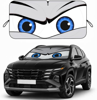 Car Windshield Sun Shade, Funny Cartoon Eyes Sun Visor for Car Windshield Universal Fits Sedan Compact Car Hatchback SUV, UV Heat Protection - 59 x 27.5