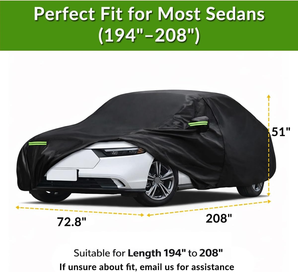 Car Cover Waterproof All Weather for Automobiles, Outdoor Full Exterior Covers for Sedan Black(Suggest Car Length from 194"-208")