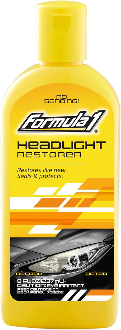 Formula 1 Headlight Restorer & Sealant – One Step Polish to Clean & Renew Yellowed Headlights, Windscreens, or Exterior Plastics (8 oz.)
