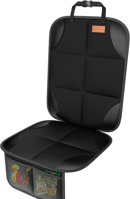 SMART ELF Car Seat Protector, 2Pack Seat Protector Protect Child Seats with Thickest Padding and Non-Slip Backing Mesh Pockets for Baby and Pet,Sedan SUV Truck (Black)