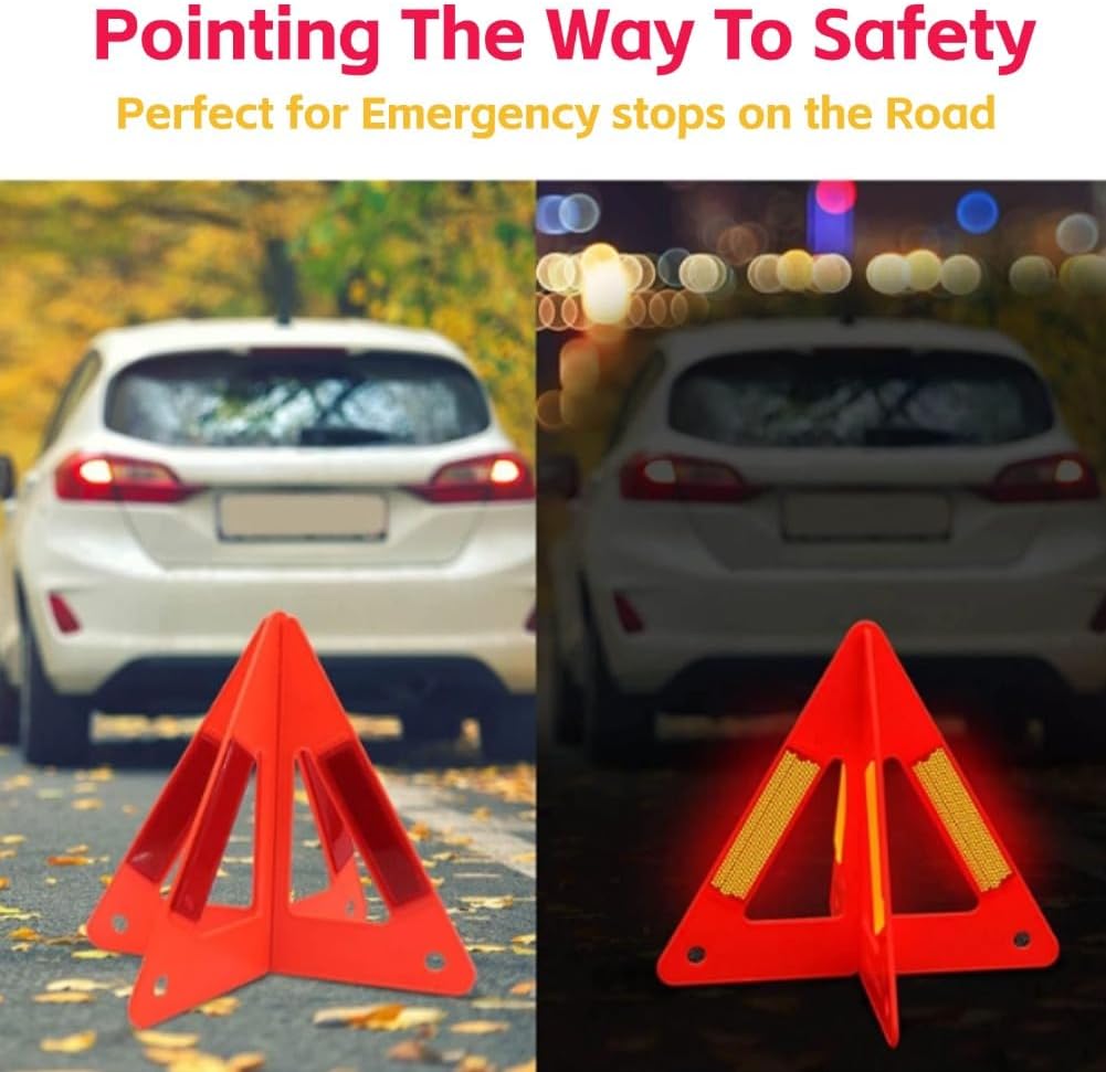 Akozon Emergency Triangles, Portable Car Roadside Triangles Emergency Breakdown Reflective Triangle For Car Warning Safety Road Stop Sign