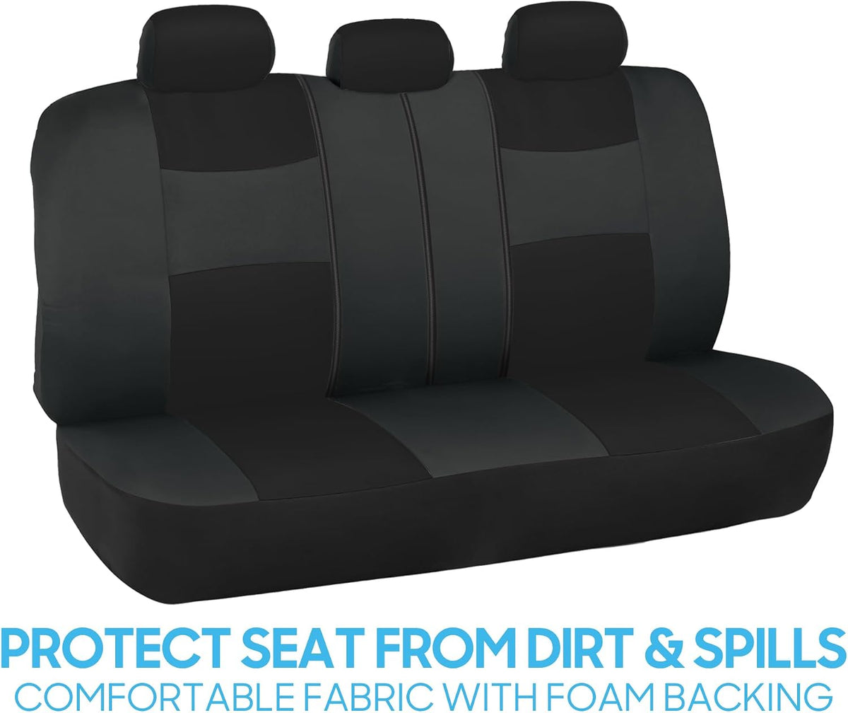 BDK PolyPro Car Seat Covers Full Set in Charcoal on Black – Front and Rear Split Bench for Cars, Easy to Install Cover Set, Accessories Auto Trucks Van SUV