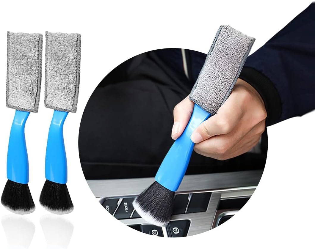Ziciner 2 PCS Double Head Brush for Car Clean, Soft Auto Interior Duster Detailing Brushes, Universal Vehicle Dashboard Screen, Air Vents, Computer etc Cleaning Tool Accessories (Black)
