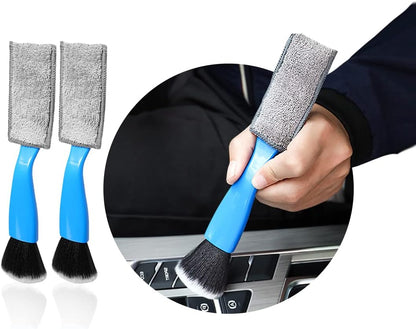 Ziciner 2 PCS Double Head Brush for Car Clean, Soft Auto Interior Duster Detailing Brushes, Universal Vehicle Dashboard Screen, Air Vents, Computer etc Cleaning Tool Accessories (Black)