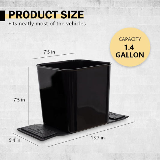 Car Trash Can for Vehicles Leakproof Compact Garbage Bin w/Stability Flap, Anti-Slip Base, Portable Trash Holder for Cars, Trucks, SUVs, Minivans (Black, Large)