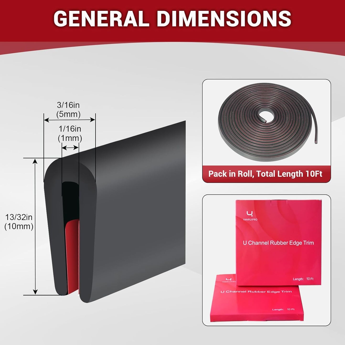 Rubber Edge Trim, 1/16" Self Adhesive Flexible U Channel Edge Protecter for Sheet Metal, Car Doors, U Shaped Sharp Edge Guards, Fit for 0-5/64" Wide Edge, Black Color, 10Ft, EPDM Material