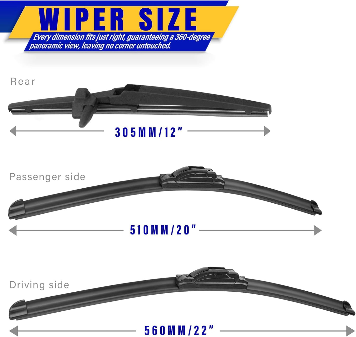 3 wipers Replacement for 2019-2023 2024 2025 2026 Subaru Forester, Windshield Wiper Blades Original Equipment Replacement - 26"/17"/14" (Set of 3) - Colors A