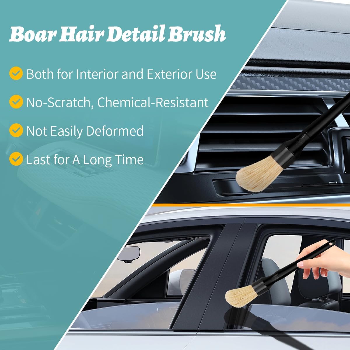 7PCS Car Detailing Brush Set, Ultra Soft Boars Hair Car Interior Detailing Brushes, Car Interior Detailing Kit for Cleaning Interior or Exterior, Car Accessories Interior Tools