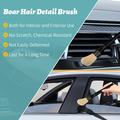 7PCS Car Detailing Brush Set, Ultra Soft Boars Hair Car Interior Detailing Brushes, Car Interior Detailing Kit for Cleaning Interior or Exterior, Car Accessories Interior Tools