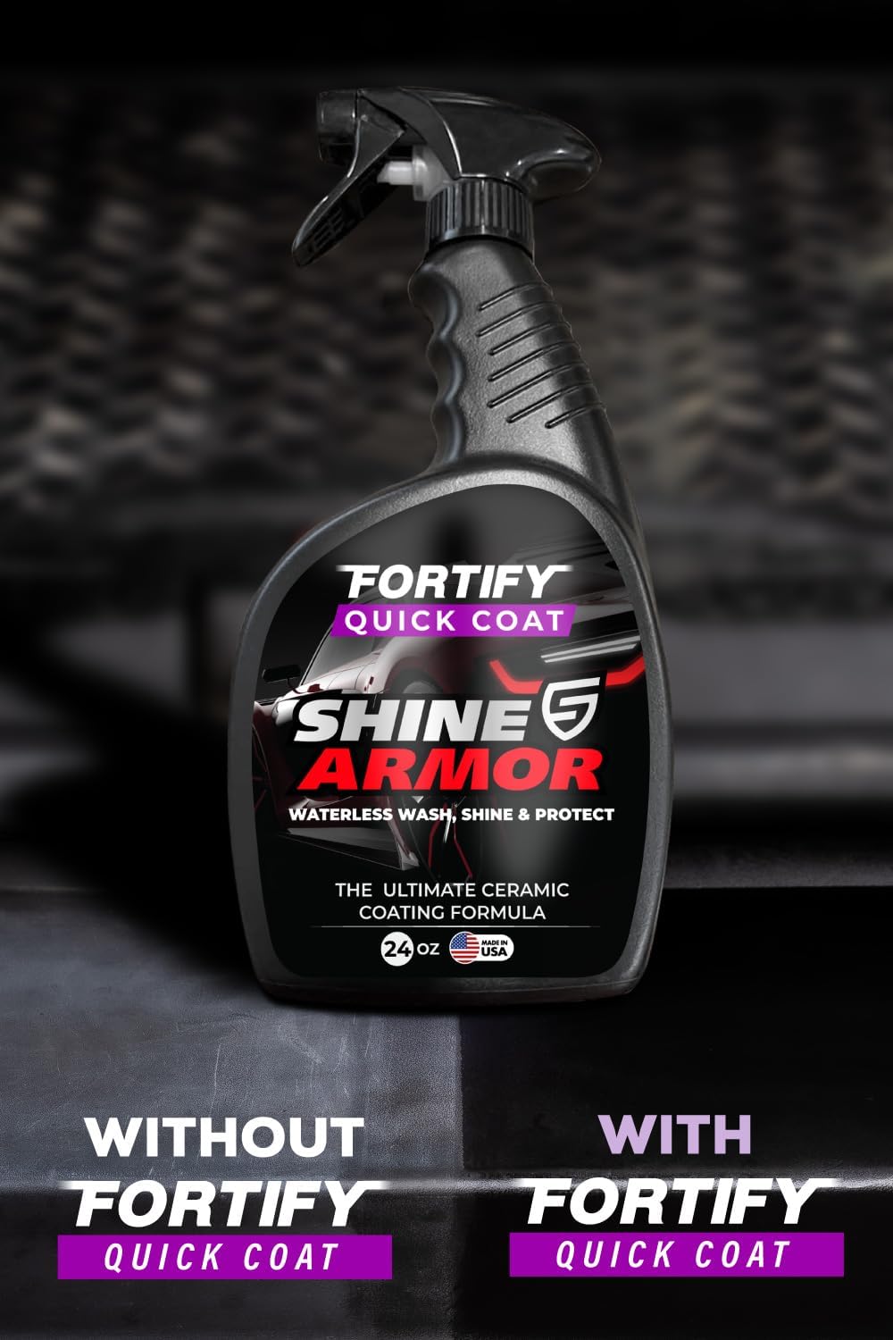 SHINE ARMOR Fortify Quick Coat: 3-in-1 Waterless Car Wash Spray with Ceramic Coating - Car Wax, Paint Protector, and Cleaner for Trucks, Bikes and SUVs, Made in USA, 16floz