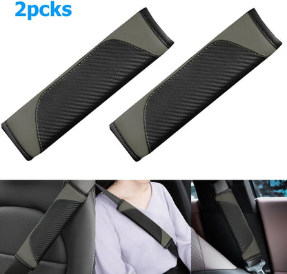 AUCELI 2PCS Car Seat Belt Cover, Carbon Fiber Seatbelt Shoulder Strap Covers, Breathable Leather Soft Harness Pad Protect Your Neck and Shoulder Compatible with Cars