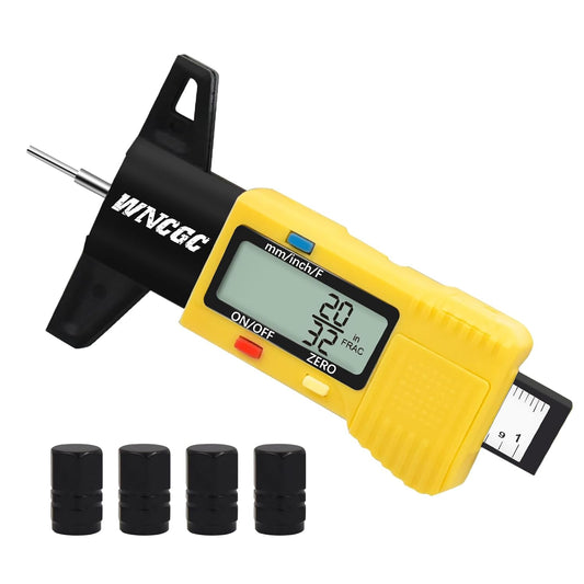 Tire Tread Depth Gauge, 3 Modes Digital Tire Depth Gauge-Fractional Inch, Decimal Inch and Millimeter for Motorcycles, Cars, Trucks, Vans, SUV - Yellow