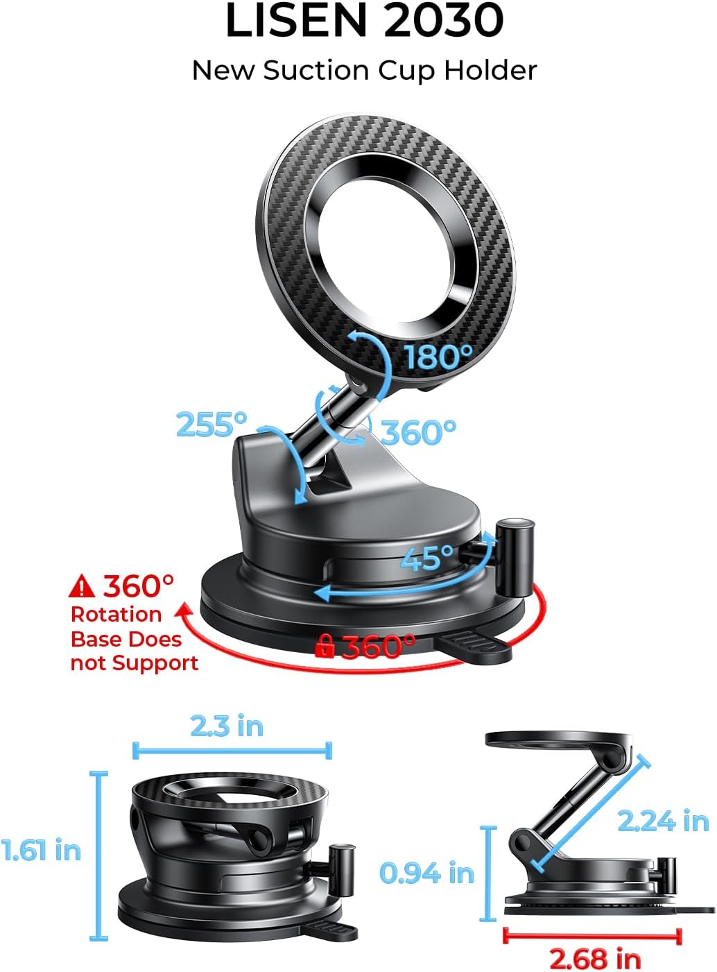 LISEN for Magsafe Car Mount, Magnetic Phone Holders for Your Car Vacuum, Phone Mount for Car Accessories for Women Men Jeep BMW, Suction Phone Holder Gifts Kits, for iPhone 17 Pro Max 16 15 14 13 12