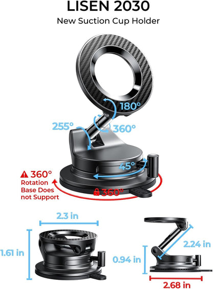 LISEN for Magsafe Car Mount, Magnetic Phone Holders for Your Car Vacuum, Phone Mount for Car Accessories for Women Men Jeep BMW, Suction Phone Holder Gifts Kits, for iPhone 17 Pro Max 16 15 14 13 12